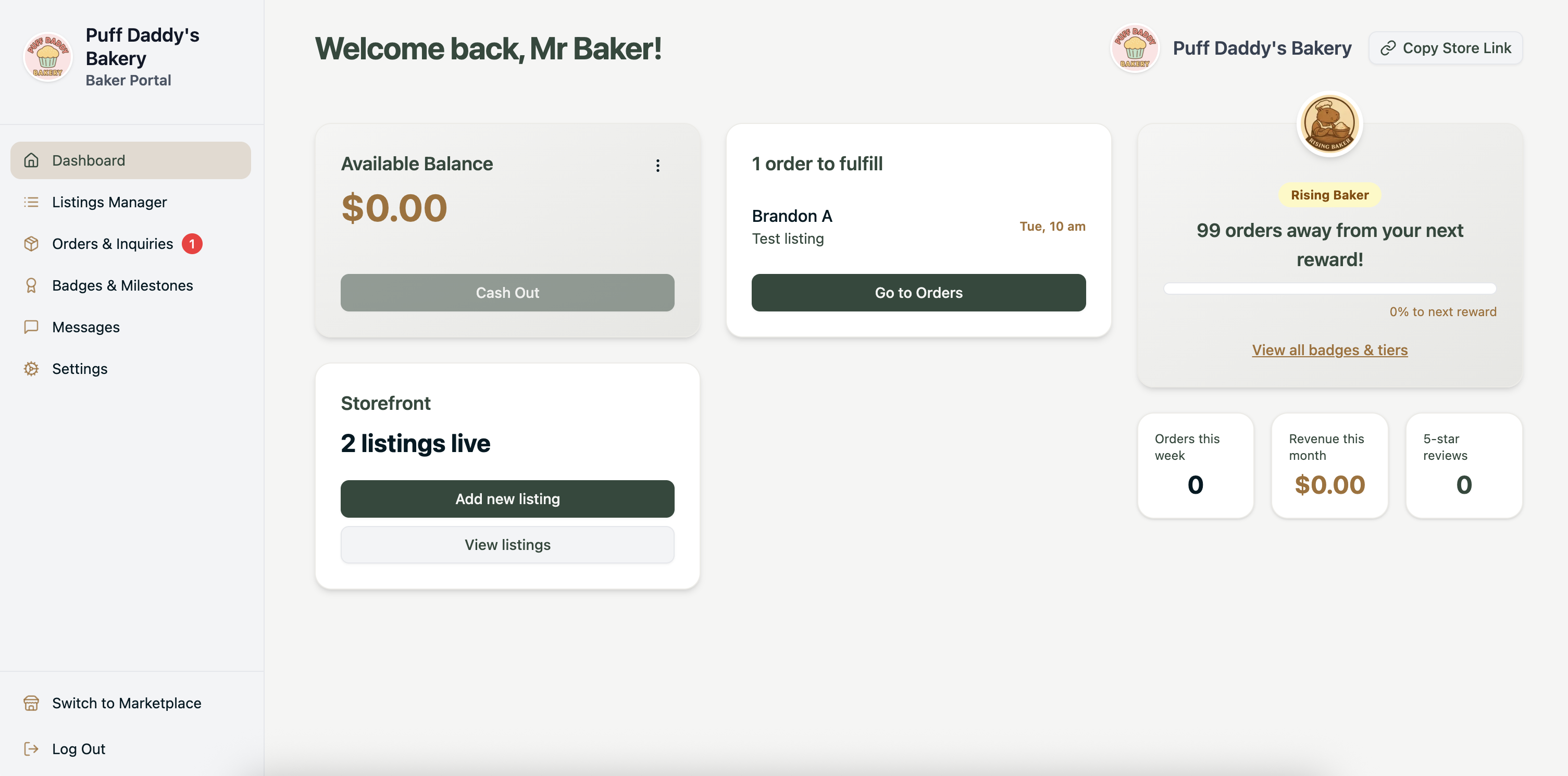 Screenshot of the Seller Portal